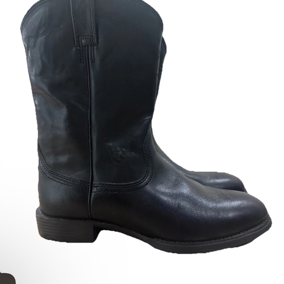 Ariat Boots Mens Size 9 C Heritage Roper Black Leather Pull On Cowboy Western - Picture 4 of 6